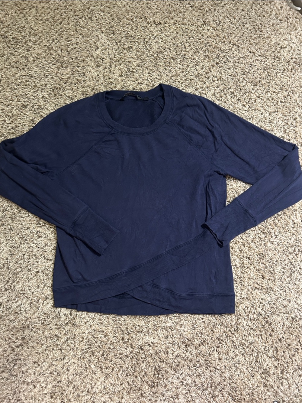 Athleta Navy Crewneck Long-Sleeve Sweatshirt